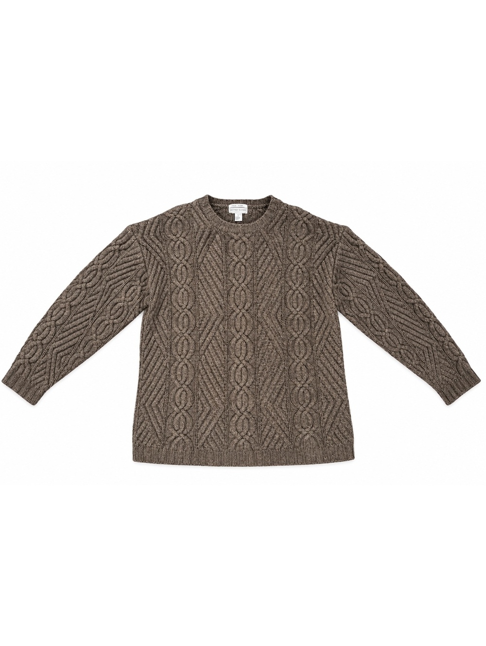 Jeffrey Banks Hand Knit 100% Shetland Wool Cable Knit Sweater Men’s L Brown